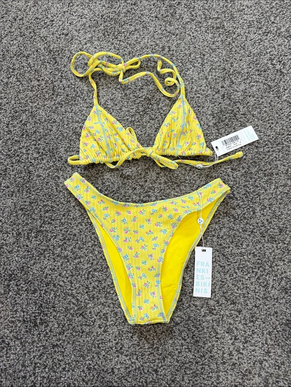 Frankie's Bikinis Yellow Floral Tie-Back Halter Bikini